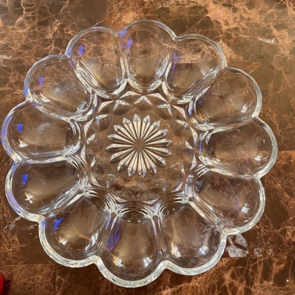 Vintage Clear Glass Tray For A Dozen Eggs Serving Platter Devil Egg Appetizer